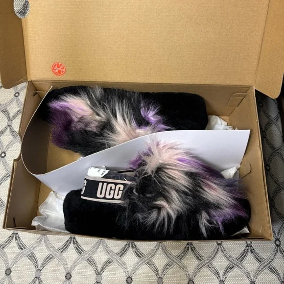 UGG Women Fluff Yeah Multicolor Tie Dye Fur Slides - Picture 7 of 8